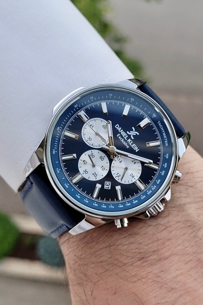 Daniel Klein Kasası Silver Kordonu Lacivert Renk 24 Ay Garantili Kronometreli...
