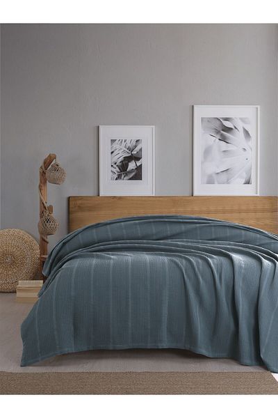 Sevim Double Waffle Pike 210X230Cm, 100% Cotton, Honeycomb Design, Indigo
