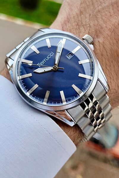 Ferrucci Kadranı Lacivert Kordonu Silver Renk 24 Ay Garantili Takvimli Erkek Kol Saati