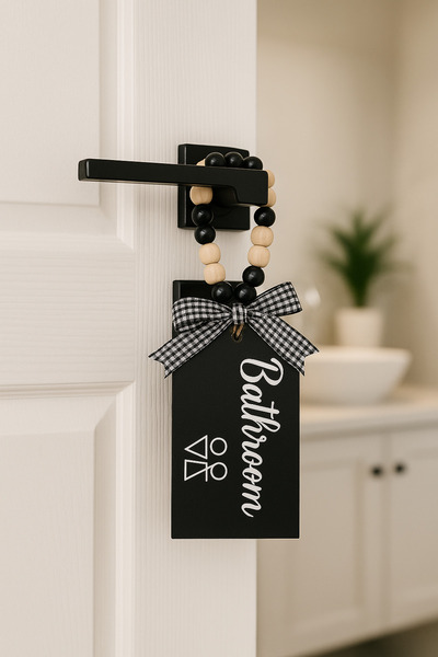 rosfloa rf Dekoratif Boncuklu "Bathroom" Yazılı Kapı Kolu Aksesuarı (BANYO)