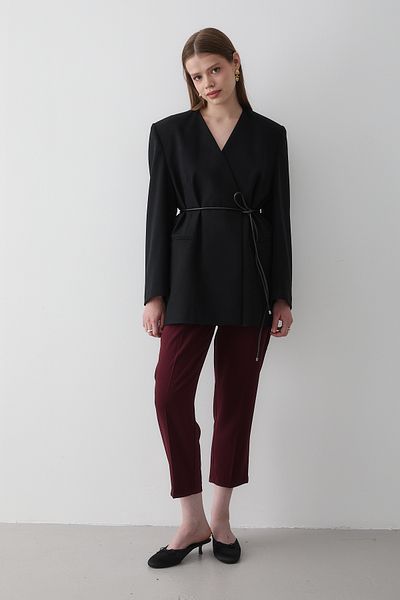 JASTE Women's Double Breasted Belt Detailed Oversize Blazer Jacket