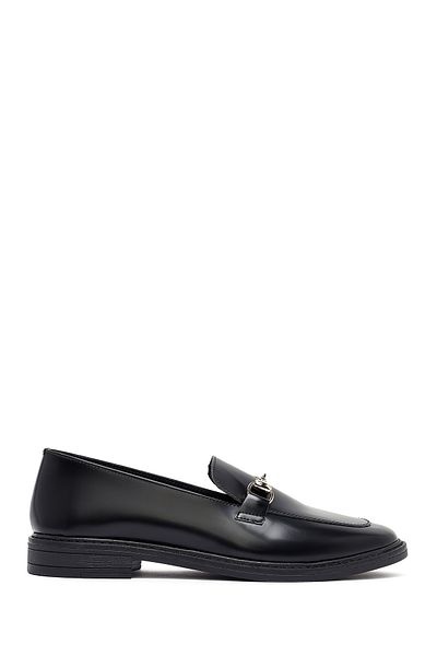 Derimod Women's Black Buckle Leather Masculine Loafer 25Afd130426
