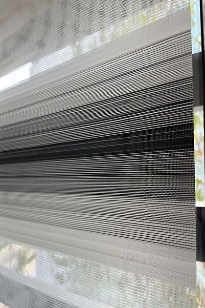 DecoViva Zebra Stor Perde 4000 Geniş Pliseli Siyah Gri Beyaz Geçişli Ev Ofis Mutfak Çocuk Odası Salon Perdesi