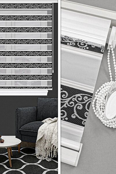 Noveva Home Jakarlı Nove 04 Zebra Stor Perde Siyah Gümüş Simli 4050 Mutfak Çocuk Odası Yatak Odası Salon Perdesi