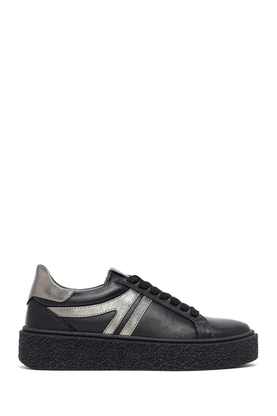 Derimod Women's Black Lace-Up Thick Sole Leather Sneaker 25Afd511118
