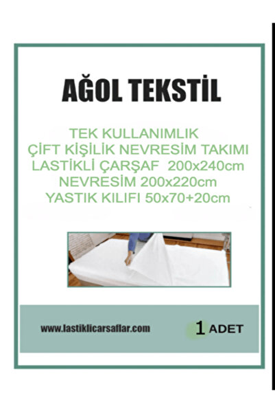 ağol tekstil Tek Kullanımlık Çift Kişilik Nevresim Takımı (LASTİKLİ ÇARŞAF YO...