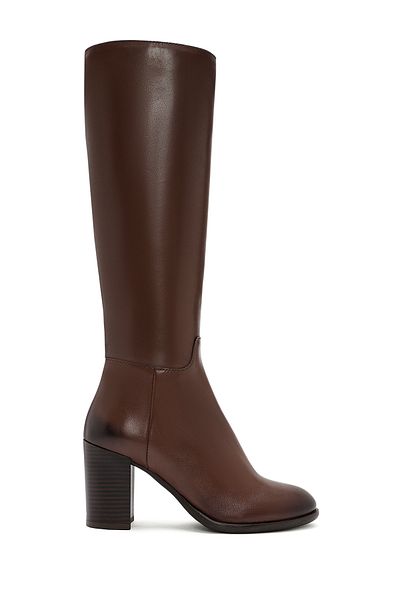 Derimod Women's Brown Zippered Thick Heeled Leather Boots 25Wfd281018