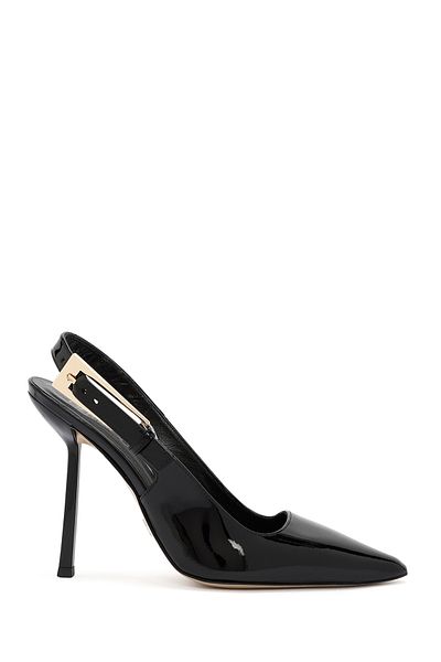 Derimod Women's Black Open Back High Thin Heeled Patent Leather Shoes 25Afd120316
