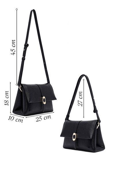 Derimod Women's Black Long Strap Leather Crossbody Bag 25Sbd2351Ft