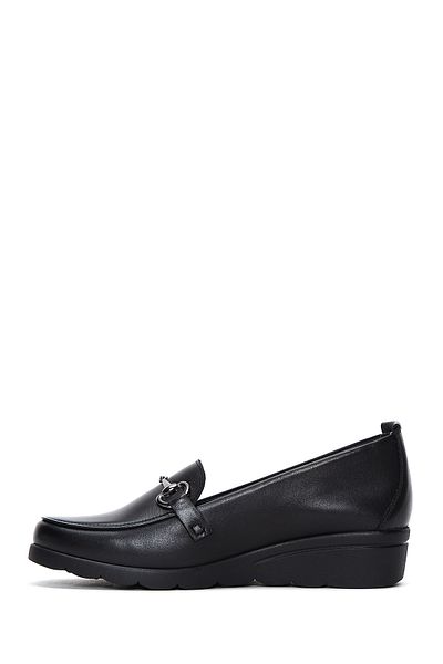 Derimod Women's Black Buckle Wedge Heeled Leather Loafer 25Afd410118