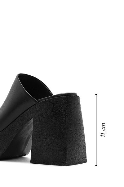 Derimod Women's Black Platform Thick High Heeled Leather Slippers 25Sfd132618