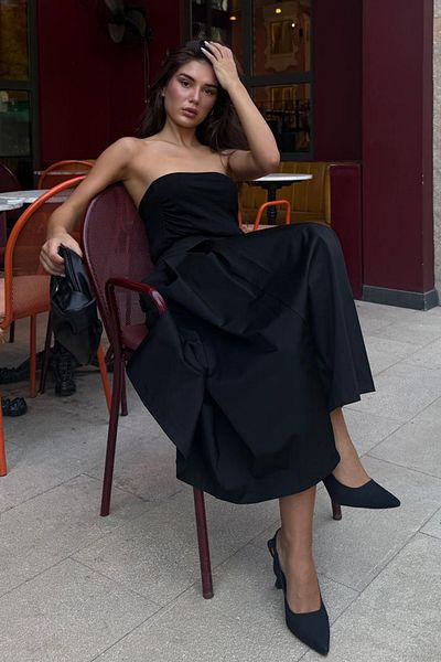 Madmext Black Pleated Pocket Women's Midi Length Skirt Mg2536