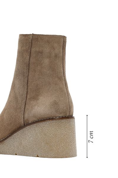 Derimod Women's Mink Zippered Wedge Heeled Suede Leather Boots 25Afd152710