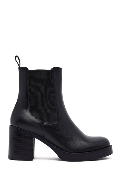 Derimod Women's Black Thick Heeled Leather Chelsea Boots 25Wfd153718