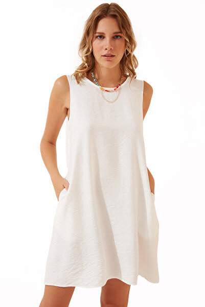 Lovelyİstanbul Sleeveless Linen Viscose Bell Dress Ljh0001 White