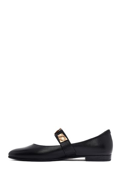 Derimod Women's Black Buckle Leather Ballerinas 25Afd204118
