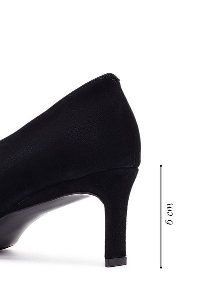 Derimod Women's Black Short Thin Heeled Suede Leather Stiletto 25Afd184910