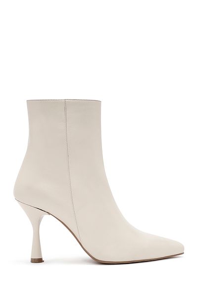 Derimod Women's Cream Zippered Thin Heeled Leather Boots 25Wfd131218
