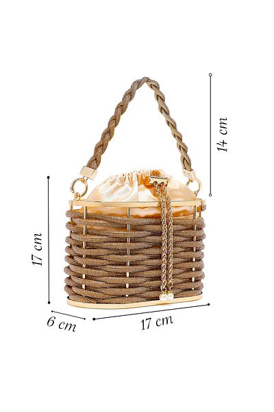 Derimod Women's Gold Stone Box Evening Dress Bag 25Sbd2955Ts