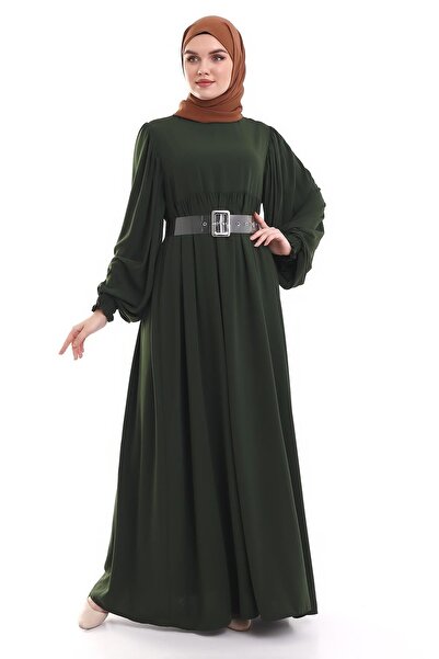 Berel Moda Roba Λεπτομερές φόρεμα με μπαλόνι με μανίκια που γεμίζει πράσινο