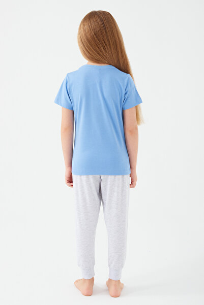 Frozen Kız Çocuk Mavi Kısa Kol Pijama Takım