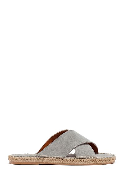 Derimod Men's Gray Suede Leather Espadrille Slippers 25Sfd616110