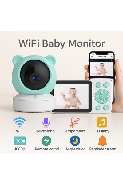 CROW'S TECH LCD Ekranlı Gece Görüşlü Bebek İzleme Kamerası Uzaktan Mobil Kont...