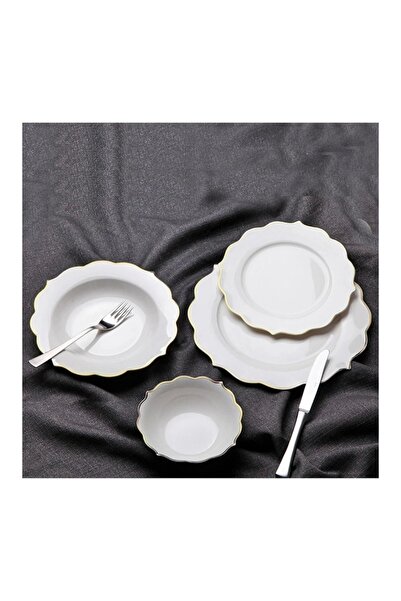 GÖNÜL 3209 Gold Kenarlı Beyaz Porselen Yemek Takımı 24 Parça