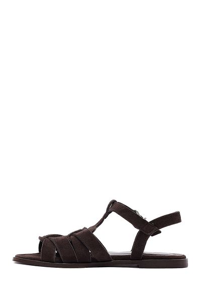 Derimod Women's Brown Ankle Strap Suede Leather Sandals 25Sfd160810