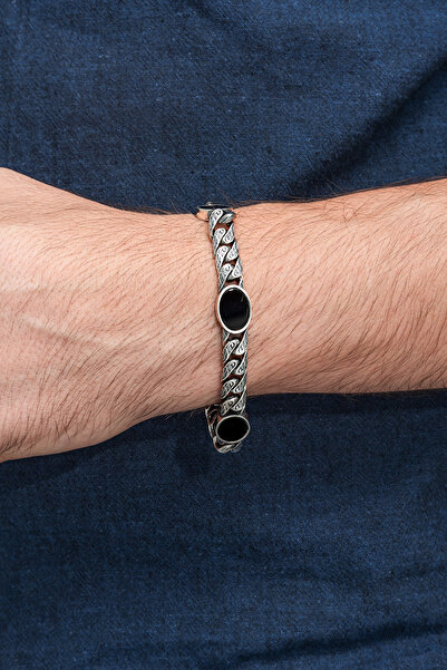 ALYANSEVİM Siyah Oniks Taşlı Gurmet 925 Ayar Gümüş Erkek Bileklik