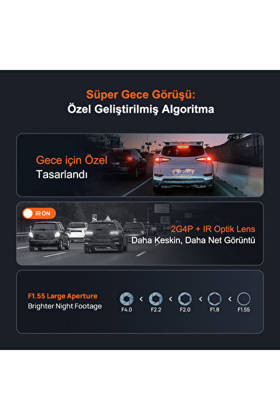 70MAİ Araç Kamerası A800SE Ön Kamera + RC22 Arka Kamera Set 4K Ultra HD, Ön Bellekli Acil Kayıt