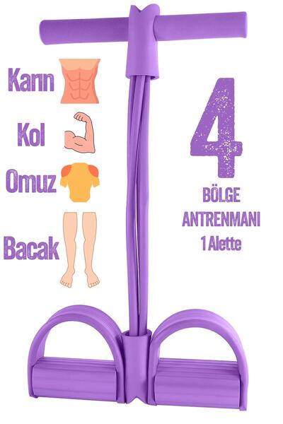 Telvesse 4 Lastik Body Shaper Karın Kol Jimnastik Egzersiz Mekik Çekme Evde Spor Kondisyon Kürek Aleti Mor