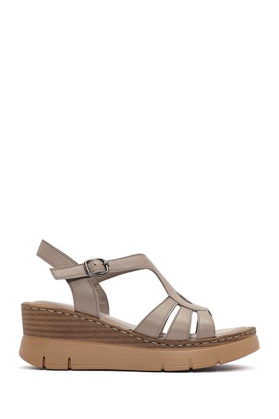 Derimod Women's Mink Ankle Strap Wedge Heeled Shoes Genuine Leather Comfort Sandals 25Sfd341918