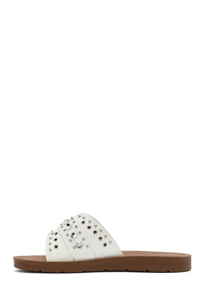 Derimod Women's White Stone Slippers 25Sfe463418
