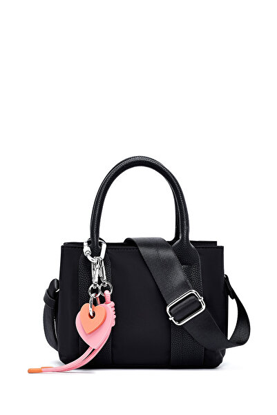 Derimod حقيبة يد نسائية من القماش باللون الأسود مع إكسسوارات بحزام طويل 25SBD...