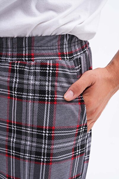 Arvin Erkek Pamuklu Cepli Ekose Baskılı Beli Lastikli Pijama Altı Eşofman