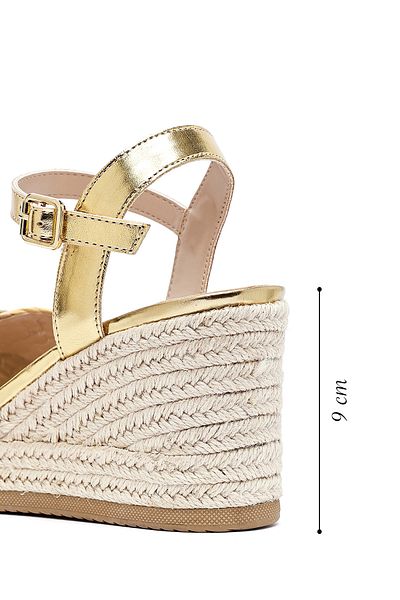 Derimod Women's Gold Ankle Buckle Braided Wedge Heeled Shoes Espadrille Sandals 25Sfe482614