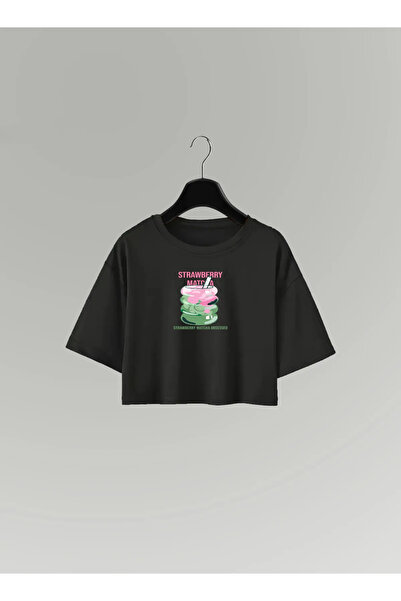 haha تي شيرت قصير مطبوع عليه الفراولة ماتشا