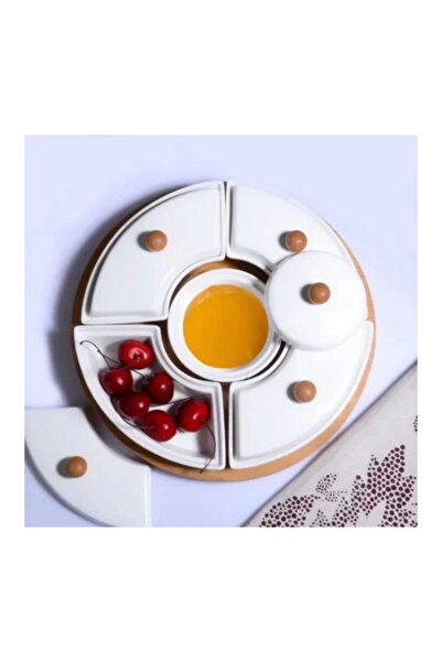 Kosova BY451 Bambu Tepsili Porselen Kahvaltılık Saklama Kabı 5 Li