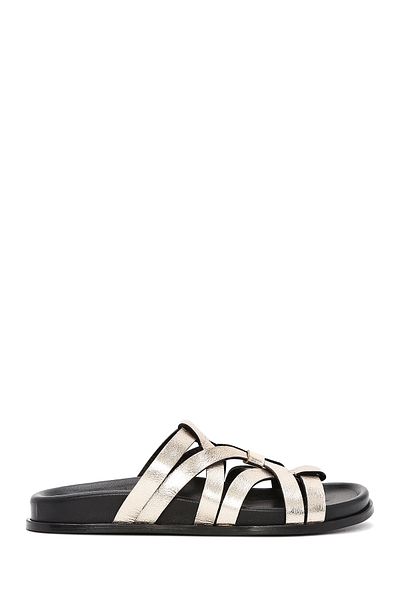 Derimod Women's Gold Leather Metallic Slippers 25Sfd 152232