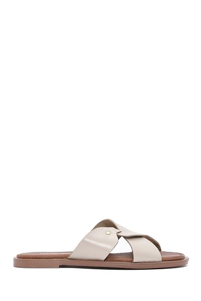 Derimod Women's Cream Leather Slippers 25Sfd 332918