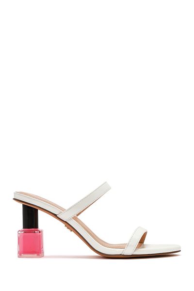 Derimod Women's White Thick Heeled Slippers 25Sfd 444118