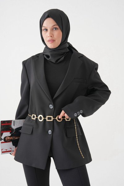 Gesa حزام نسائي أصلي بسلسلة بيضاوية ومستطيلة من الذهب غير القابل للتلطيخ