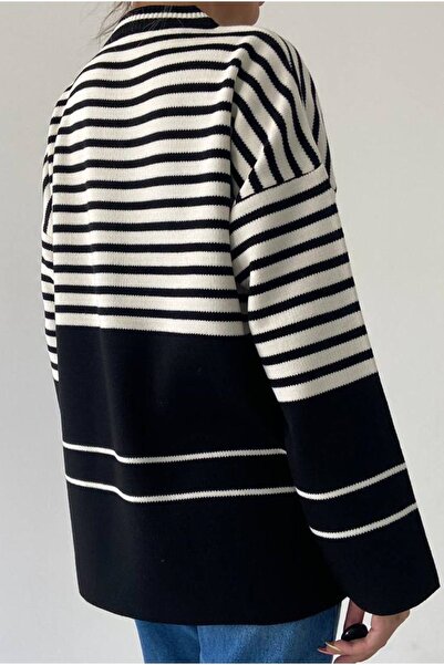 vuvutasarım Tricotaj cu model în dungi țesătură Pulover oversize tricotaj cu decolteu 198