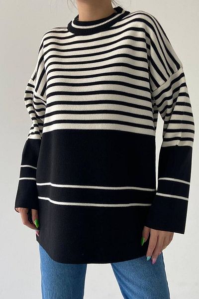 vuvutasarım Striped Pattern Knitwear Fabric Oversize Crew Neck Knitwear Sweater 198