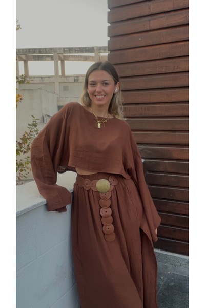 REFİŞ BUTİK VE AKSESUAR % 100 PAMUK KUMAŞ CROP ETEK BOHEM TAKIM