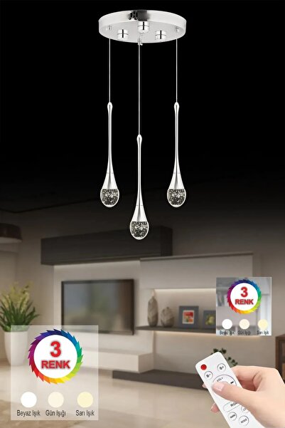 İstanbul Avize İstanbul Avize Mercure 3'lü Gümüş Ledli Kumandalı 3 Renk Modern Led Avize