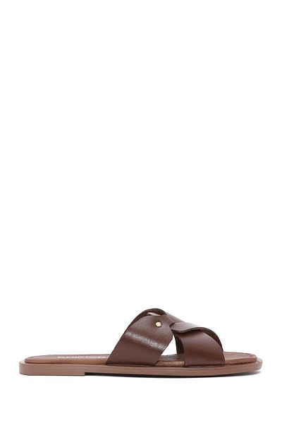 Derimod Women's Brown Leather Slippers 25Sfd 332918