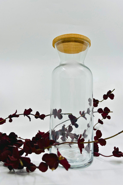 BENİMTARZIM Bambu Kapak Cam Şişe 1000 ml Sürahi Karaf