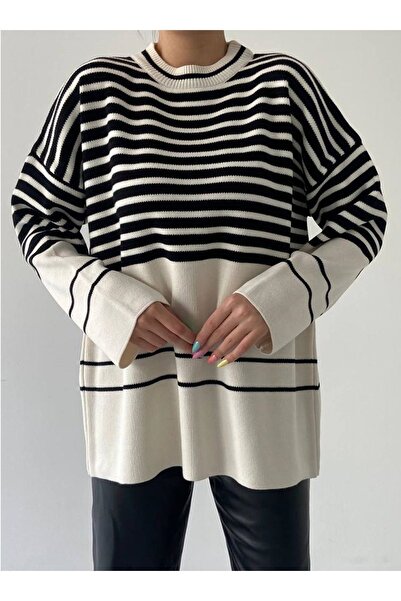 vuvutasarım Tricotaj cu model în dungi țesătură Pulover oversize tricotaj cu decolteu 198